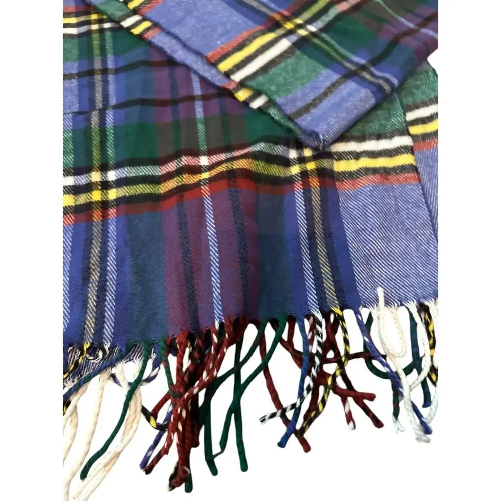 Vintage Men's Multicolor Cashmere Check Fringed Scarf cashmere